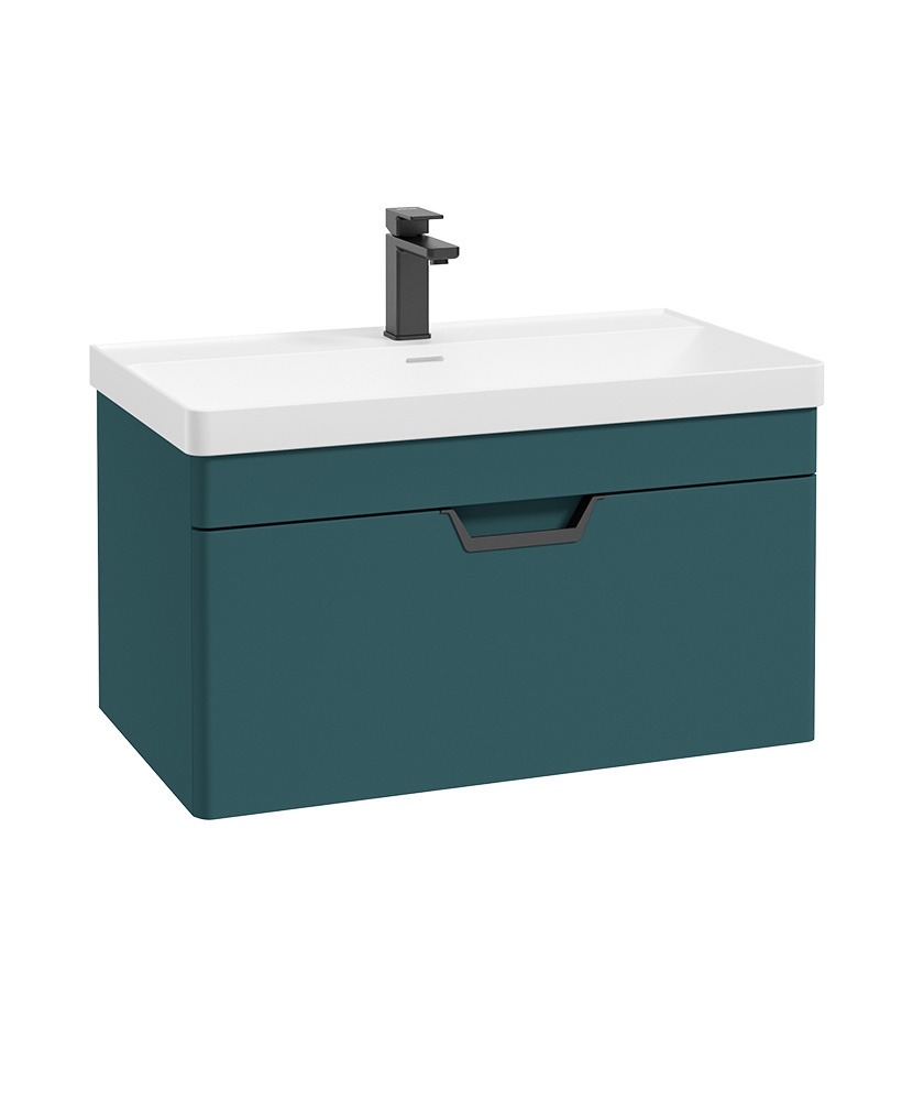 Freya 80cm 1 Drawer Wall Hung Vanity Unit Matt Ocean Blue-Matt Black Handle