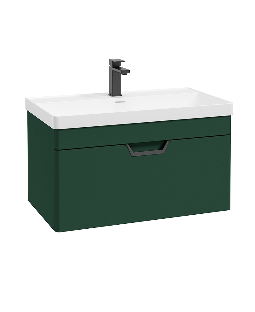 Freya 80cm 1 Drawer Wall Hung Vanity Unit Matt Wreath Green-Matt Black Handle