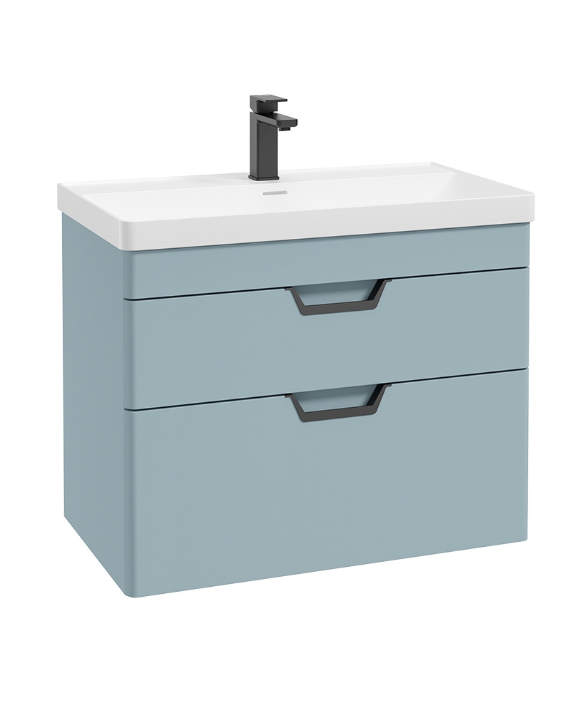 Freya 80cm 2 Drawer Wall Hung Vanity Unit Matt Morning Sky Blue-Matt Black Handle