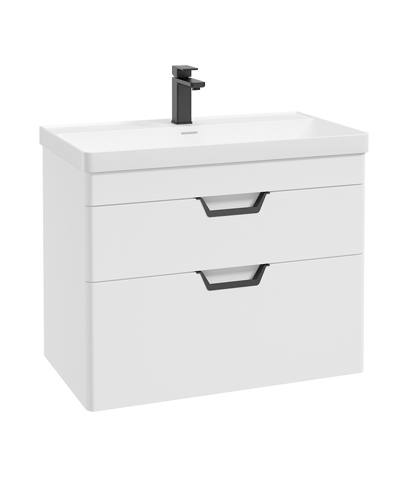 Freya 80cm 2 Drawer Wall Hung Vanity Unit Matt White-Matt Black Handle