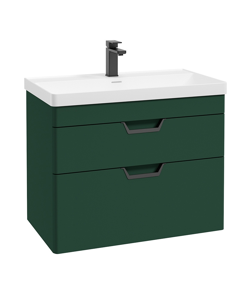 Freya 80cm 2 Drawer Wall Hung Vanity Unit Matt Wreath Green-Matt Black Handle