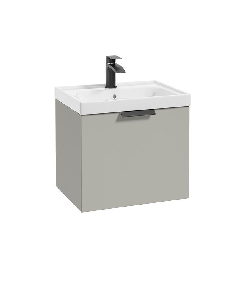 Stockholm Arctic Grey Matt 50cm Wall Hung Vanity Unit - Matt Black Handle