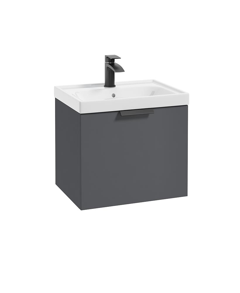 Stockholm Midnight Grey Matt 50cm Wall Hung Vanity Unit - Matt Black Handle