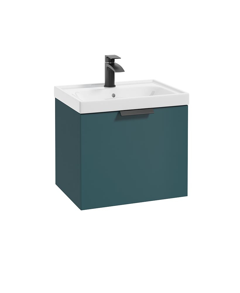 Stockholm Ocean Blue Matt 50cm Wall Hung Vanity Unit - Matt Black Handle