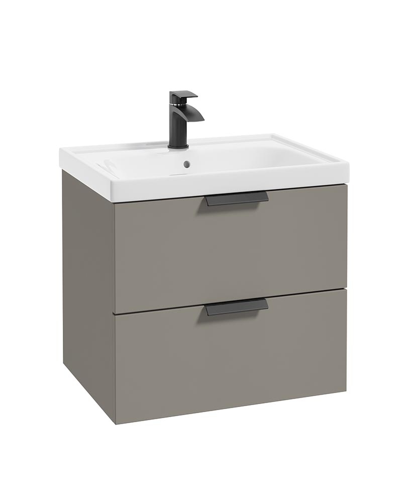 Stockholm Khaki Matt 60cm Wall Hung Vanity Unit - Matt Black Handle