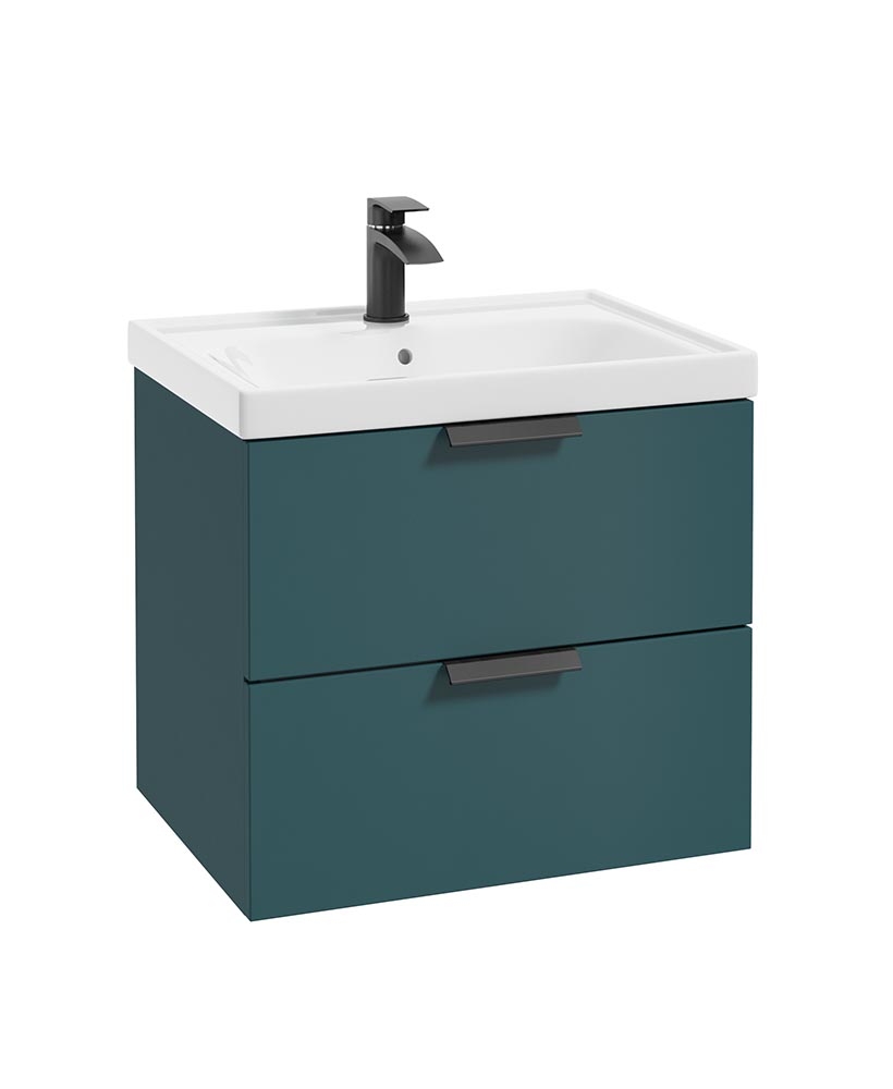 Stockholm Ocean Blue Matt 60cm Wall Hung Vanity Unit - Matt Black Handle