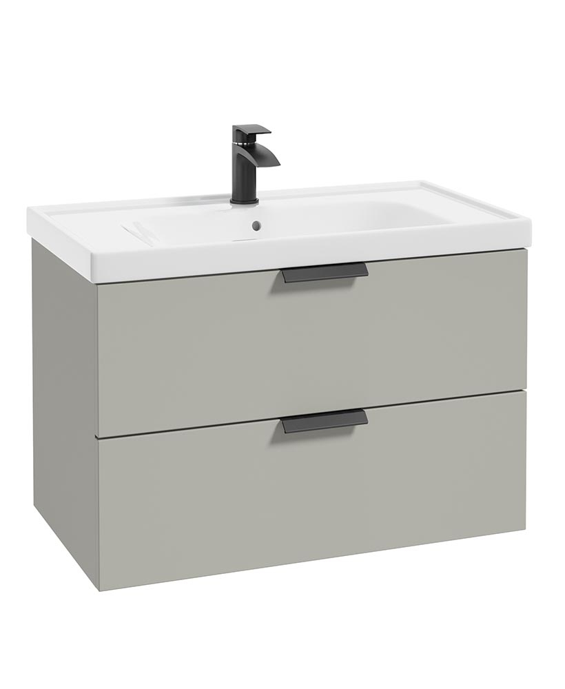 Stockholm Arctic Grey Matt 80cm Wall Hung Vanity Unit - Matt Black Handle