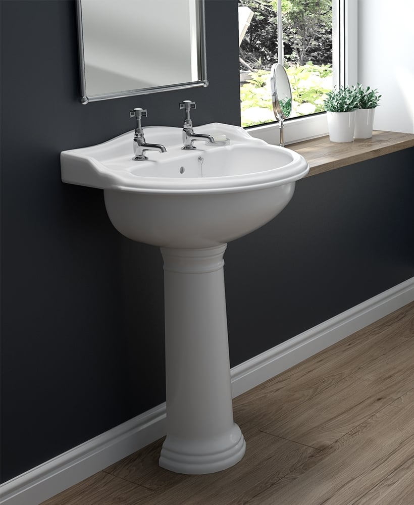 Cambridge 50cm 2TH Basin & Full Pedestal