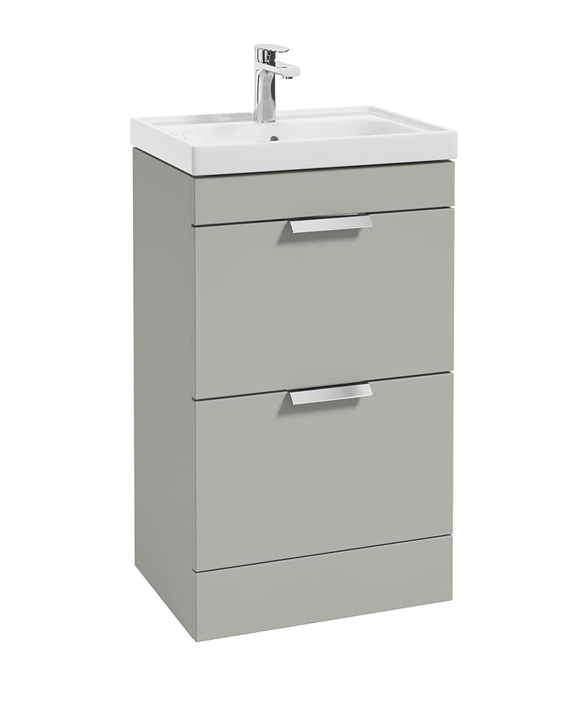 Stockholm Arctic Grey Matt 50cm 2 Drawer Floor Standing Vanity Unit - Brushed Chrome Handle