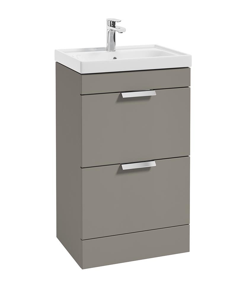 Stockholm Khaki Matt 50cm 2 Drawer Floor Standing Vanity Unit - Brushed Chrome Handle