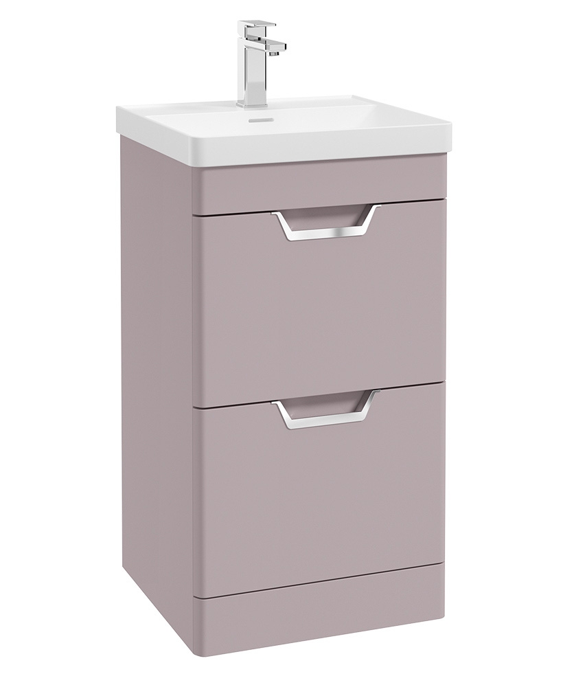 Freya 50cm 2 Drawer Floor Standing Vanity Unit Matt Cashmere Pink-Chrome Handle