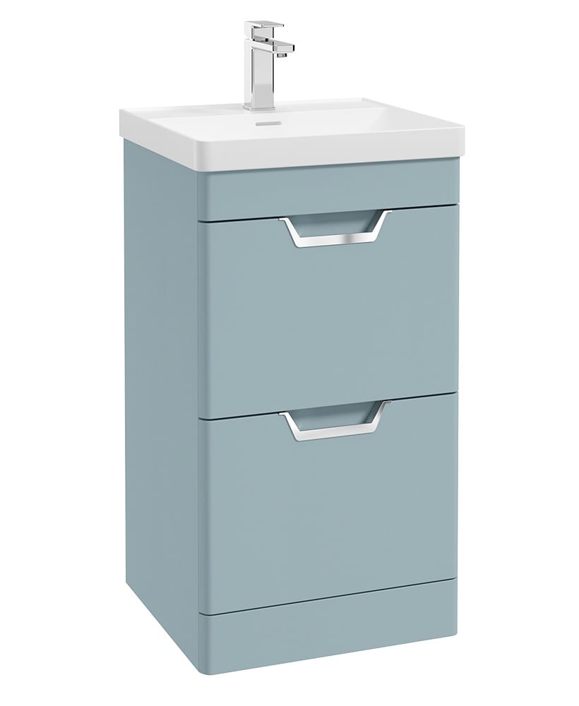 Freya 50cm 2 Drawer Floor Standing Vanity Unit Matt Morning Sky Blue-Chrome Handle