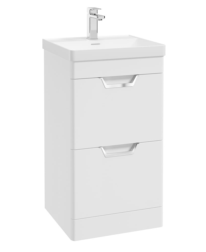 Freya 50cm 2 Drawer Floor Standing Vanity Unit Matt White-Chrome Handle