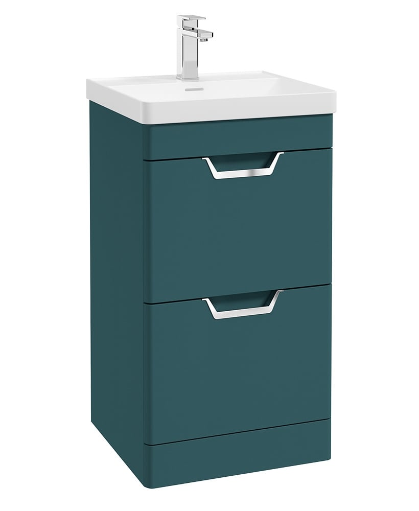 Freya 50cm 2 Drawer Floor Standing Vanity Unit Matt Ocean Blue-Chrome Handle