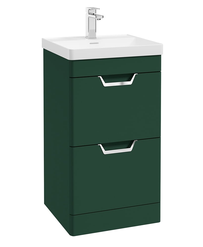 Freya 50cm 2 Drawer Floor Standing Vanity Unit Matt Wreath Green-Chrome Handle