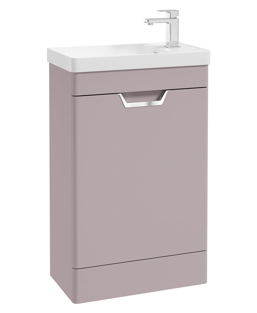 Freya 55cm 1 Door Cloakroom Floor Standing Vanity Unit Matt Cashmere Pink-Brushed Chrome Handle