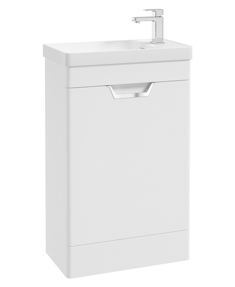 Freya 55cm 1 Door Cloakroom Floor Standing Vanity Unit Matt White-Brushed Chrome Handle