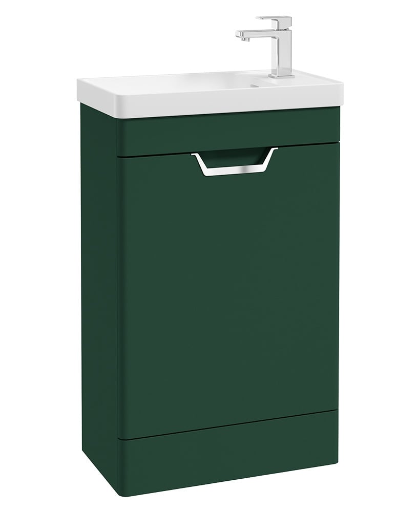 Freya 55cm 1 Door Cloakroom Floor Standing Vanity Unit Matt Wreath Green-Brushed Chrome Handle