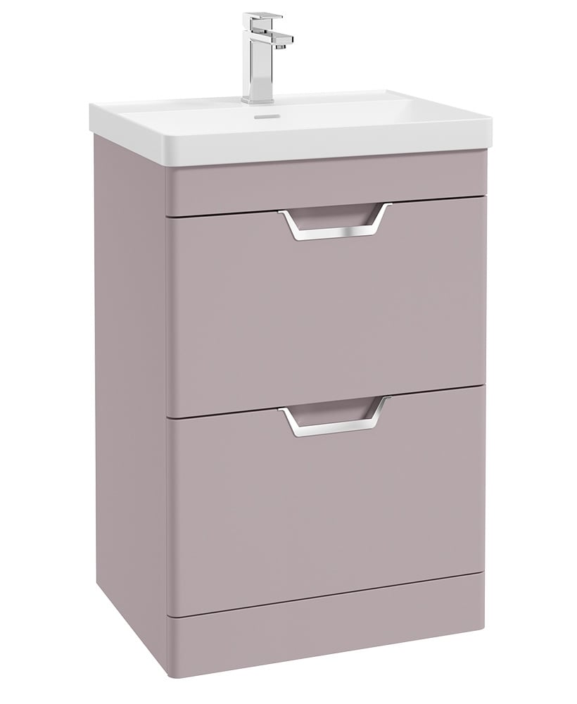 Freya 60cm 2 Drawer Floor Standing Vanity Unit Matt Cashmere Pink-Chrome Handle