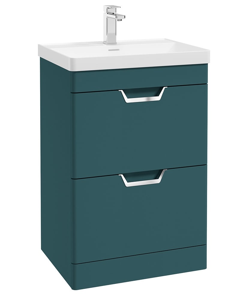 Freya 60cm 2 Drawer Floor Standing Vanity Unit Matt Ocean Blue-Chrome Handle