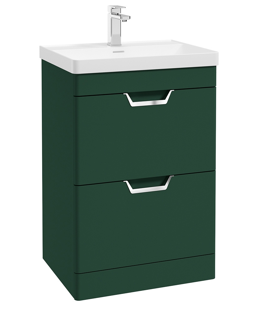 Freya 60cm 2 Drawer Floor Standing Vanity Unit Matt Wreath Green-Chrome Handle