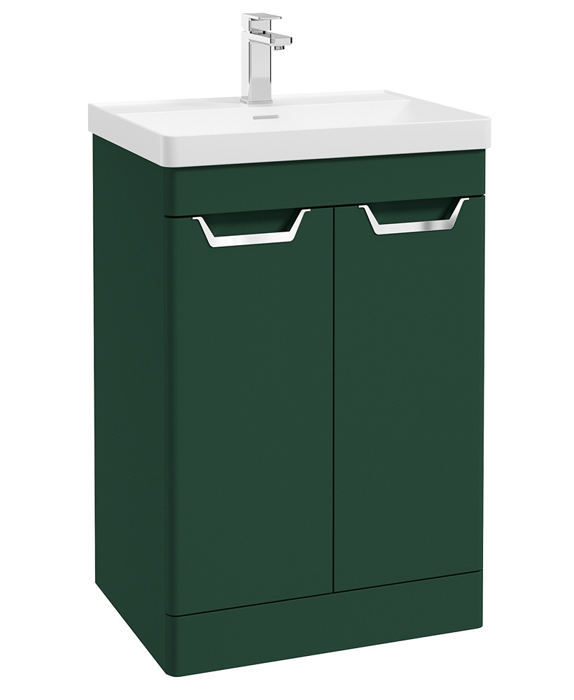 Freya 60cm 2 Door Floor Standing Vanity Unit Matt Wreath Green-Chrome Handle