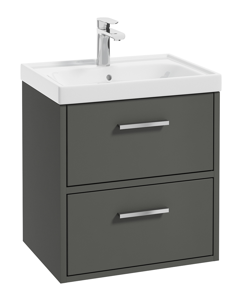 Finland Dolphin Grey Matt 50cm Wall Hung Vanity Unit - Brushed Chrome Handle