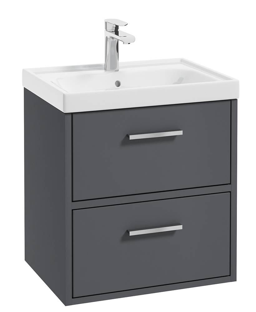 Finland Midnight Grey Matt 50cm Wall Hung Vanity Unit - Brushed Chrome Handle