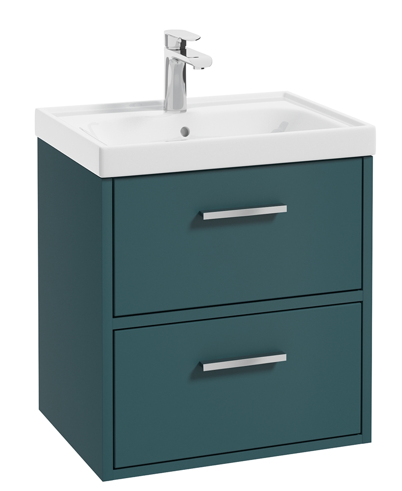 Finland Ocean Blue Matt 50cm Wall Hung Vanity Unit - Brushed Chrome Handle