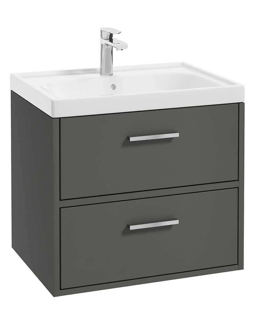 Finland Dolphin Grey Matt 60cm Wall Hung Vanity Unit - Brushed Chrome Handle