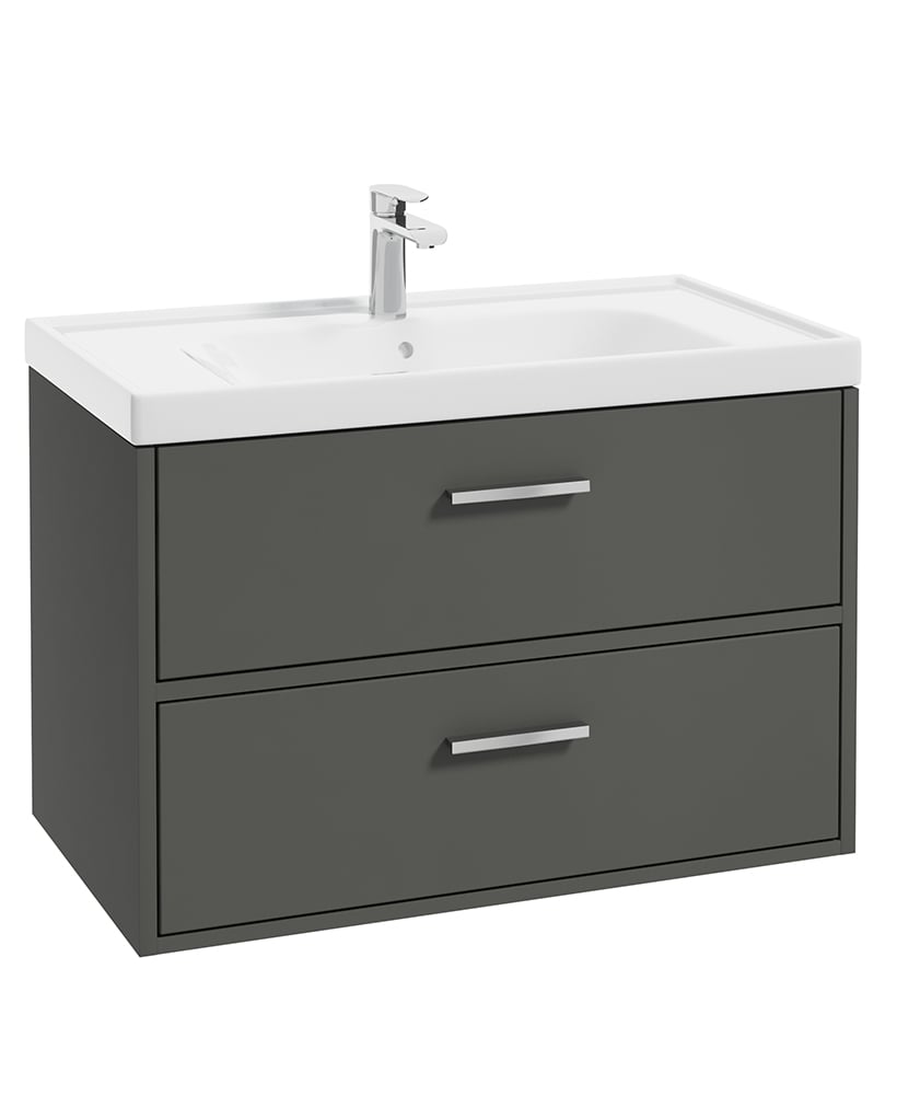 Finland Dolphin Grey Matt 80cm Wall Hung Vanity Unit - Brushed Chrome Handle