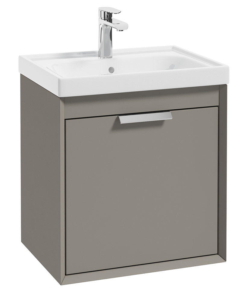 Fjord Khaki Matt 50cm Wall Hung Vanity Unit-Brushed Chrome Handle