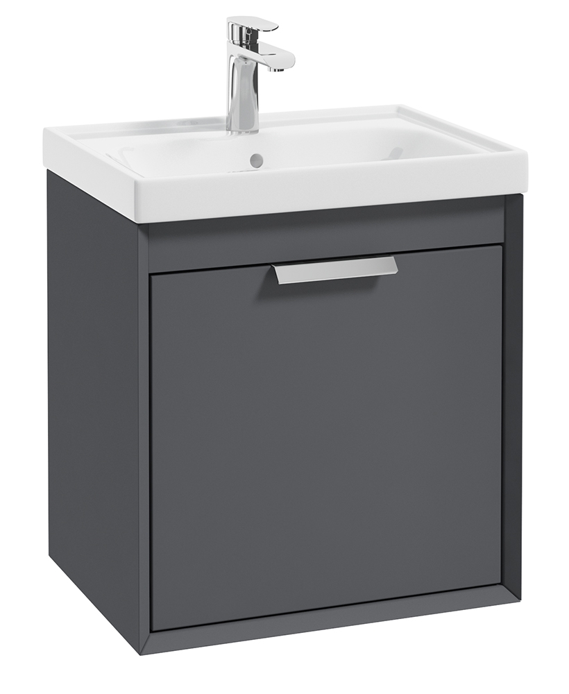 Fjord Midnight Grey Matt 50cm Wall Hung Vanity Unit-Brushed Chrome Handle