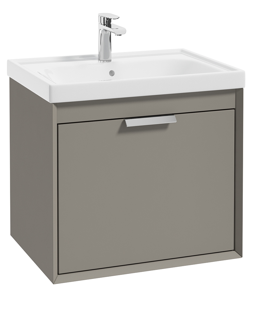 Fjord Khaki Matt 60cm Wall Hung Vanity Unit-Brushed Chrome Handle