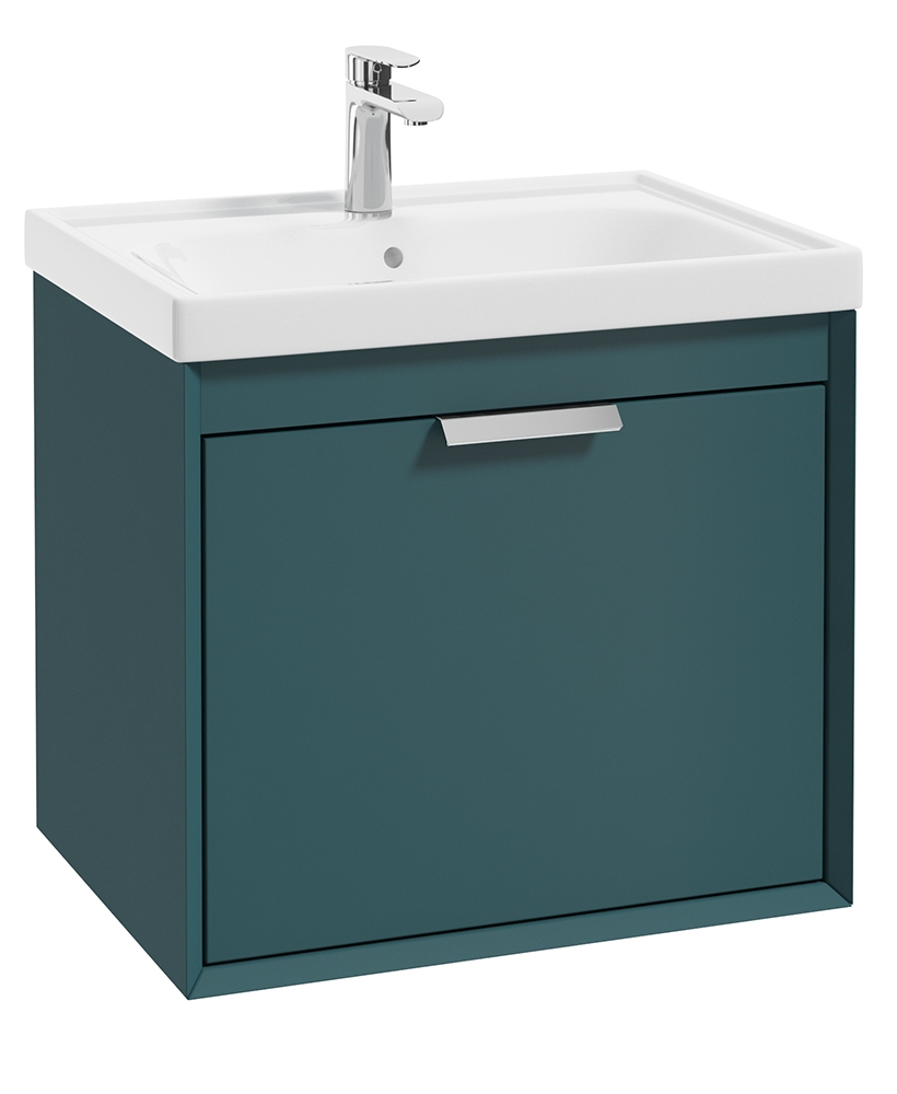 Fjord Ocean Blue Matt 60cm Wall Hung Vanity Unit-Brushed Chrome Handle