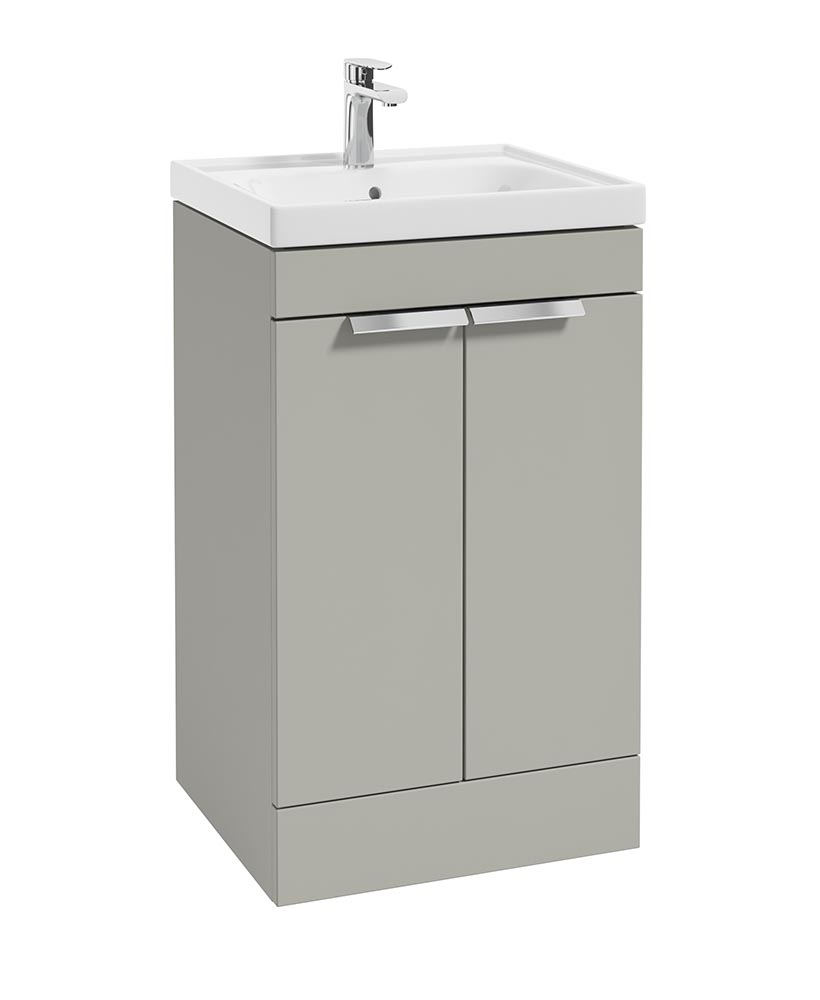 Stockholm Arctic Grey Matt 50cm 2 Door Floor Standing Vanity Unit - Brushed Chrome Handle