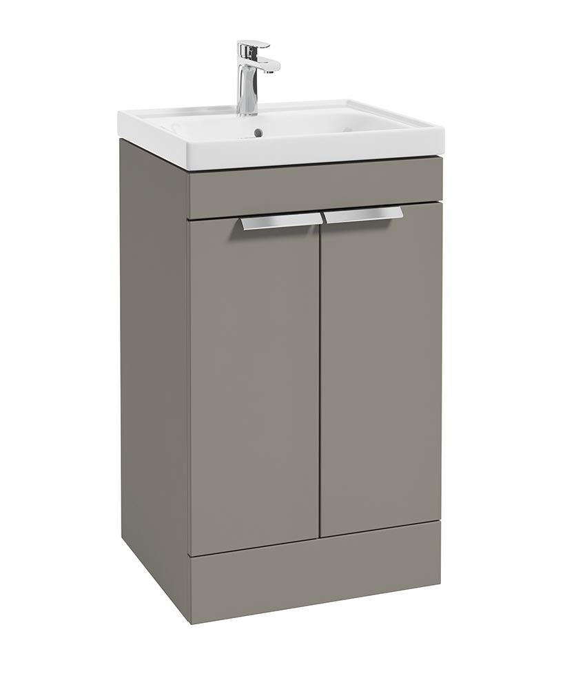 Stockholm Khaki Matt 50cm 2 Door Floor Standing Vanity Unit - Brushed Chrome Handle