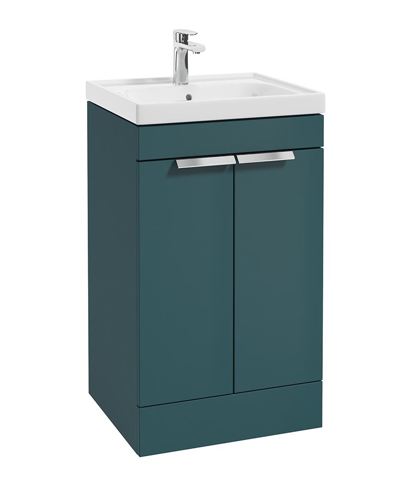 Stockholm Ocean Blue Matt 50cm 2 Door Floor Standing Vanity Unit - Brushed Chrome Handle