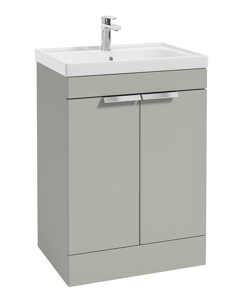 Stockholm Arctic Grey Matt 60cm 2 Door Floor Standing Vanity Unit - Brushed Chrome Handle