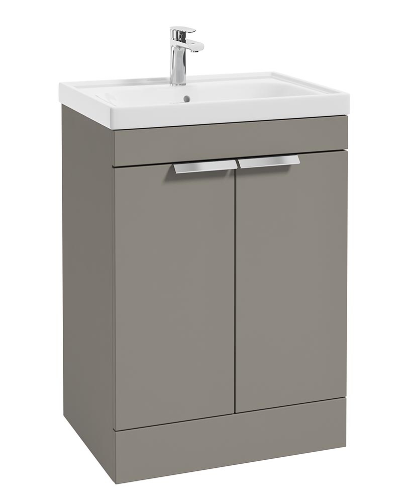 Stockholm Khaki Matt 60cm 2 Door Floor Standing Vanity Unit - Brushed Chrome Handle