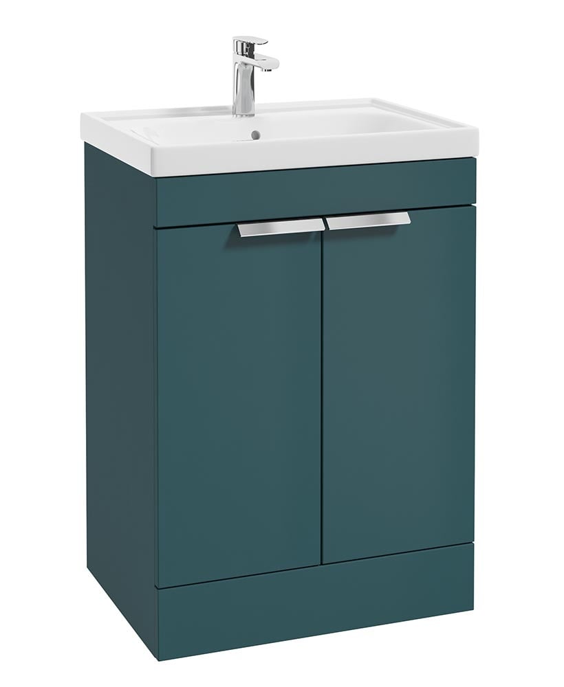 Stockholm Ocean Blue Matt 60cm 2 Door Floor Standing Vanity Unit - Brushed Chrome Handle