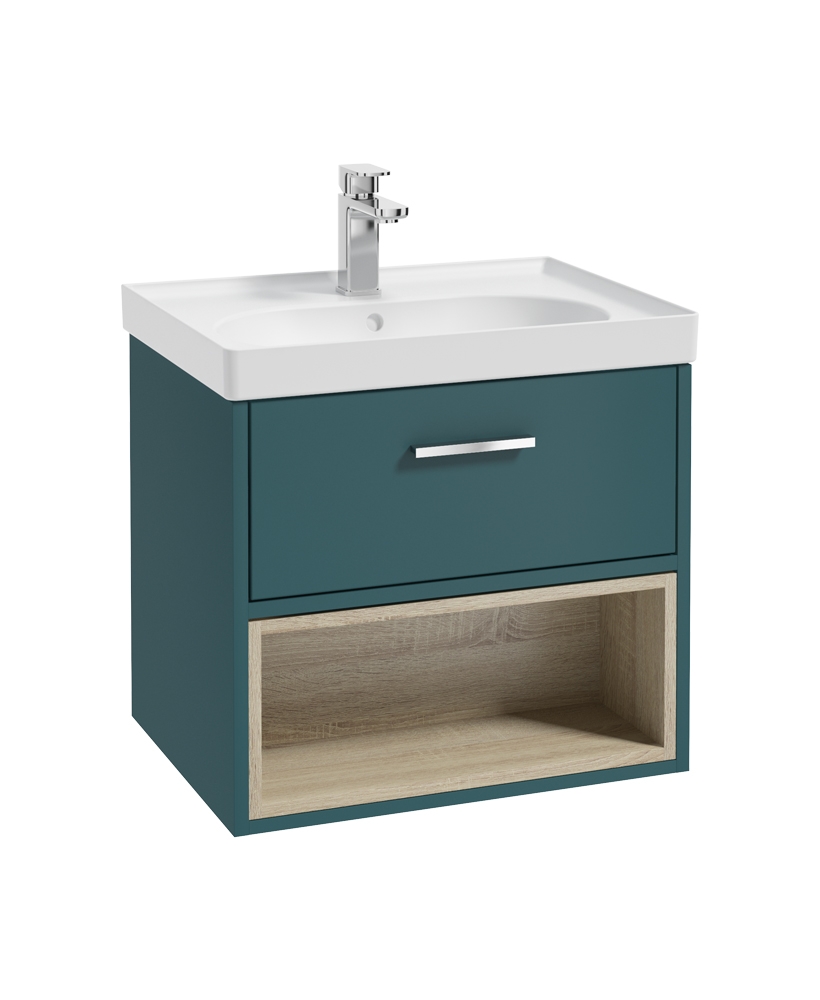 Malmo 60cm Single Drawer - Open Shelf Unit - Ocean Blue - Chrome Handle - Matt Basin