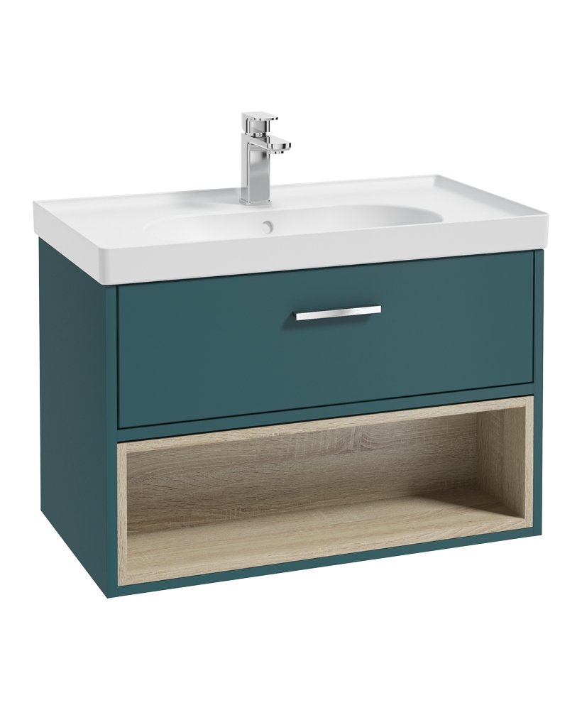 Malmo 80cm Single Drawer - Open Shelf Unit - Ocean Blue - Chrome Handle - Matt Basin