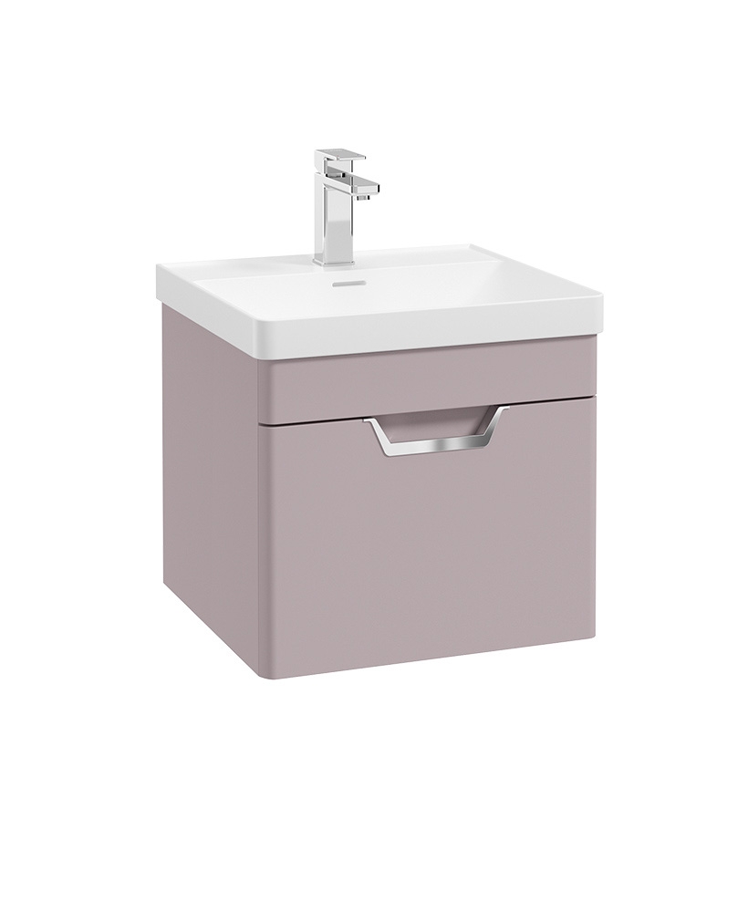 Freya 50cm 1 Drawer Wall Hung Vanity Unit Matt Cashmere Pink-Chrome Handle