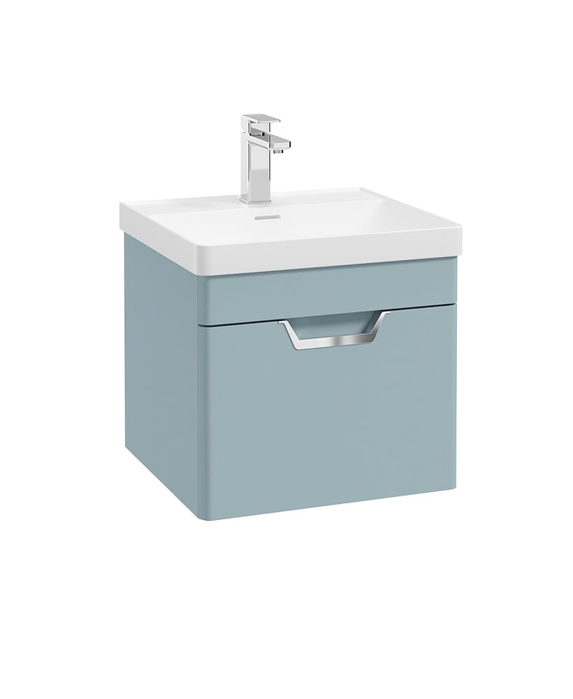 Freya 50cm 1 Drawer Wall Hung Vanity Unit Matt Morning Sky Blue-Chrome Handle