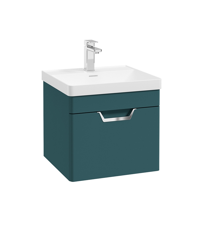 Freya 50cm 1 Drawer Wall Hung Vanity Unit Matt Ocean Blue-Chrome Handle