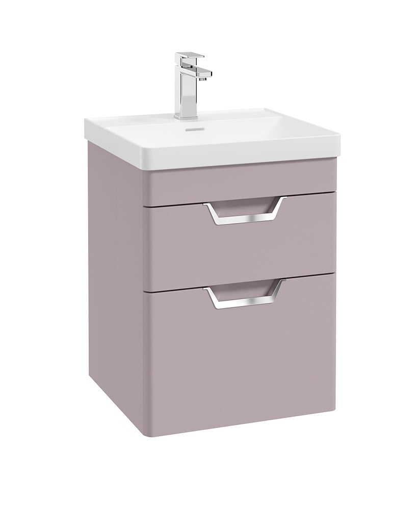 Freya 50cm 2 Drawer Wall Hung Vanity Unit Matt Cashmere Pink-Chrome Handle