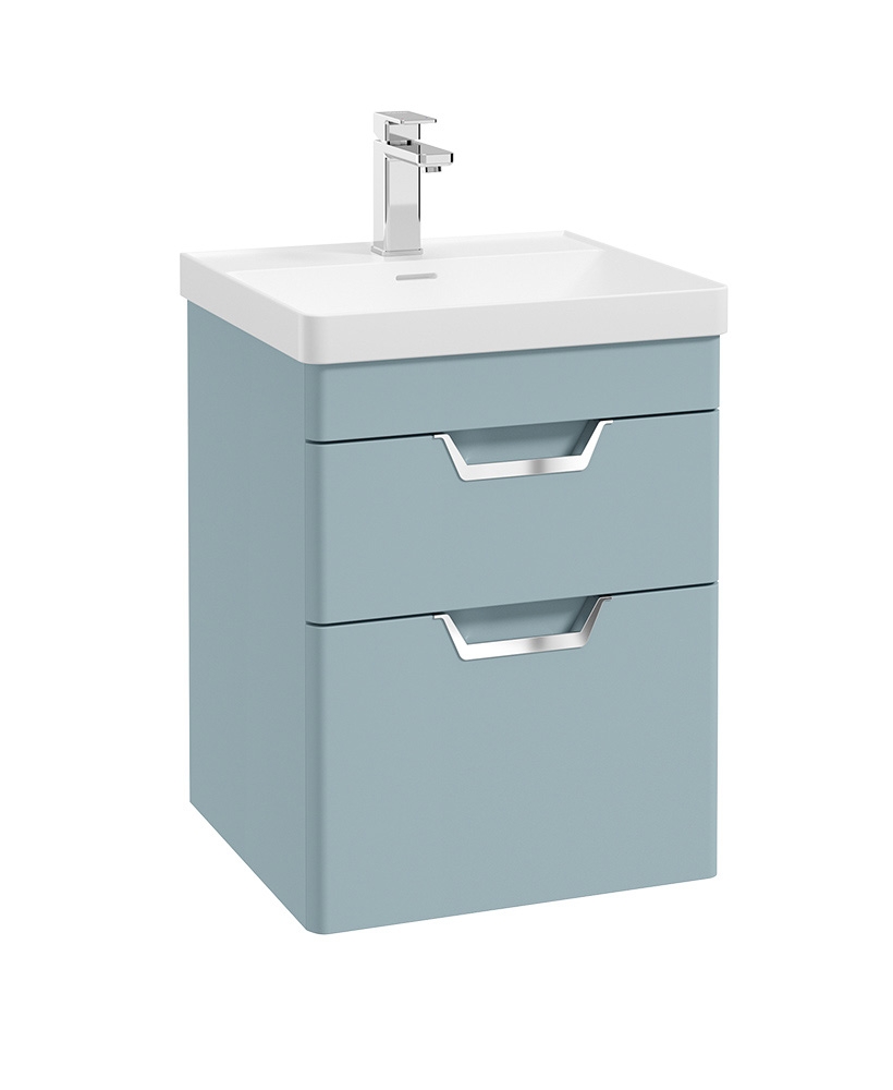 Freya 50cm 2 Drawer Wall Hung Vanity Unit Matt Morning Sky Blue-Chrome Handle