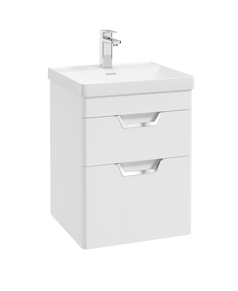 Freya 50cm 2 Drawer Wall Hung Vanity Unit Matt White-Chrome Handle