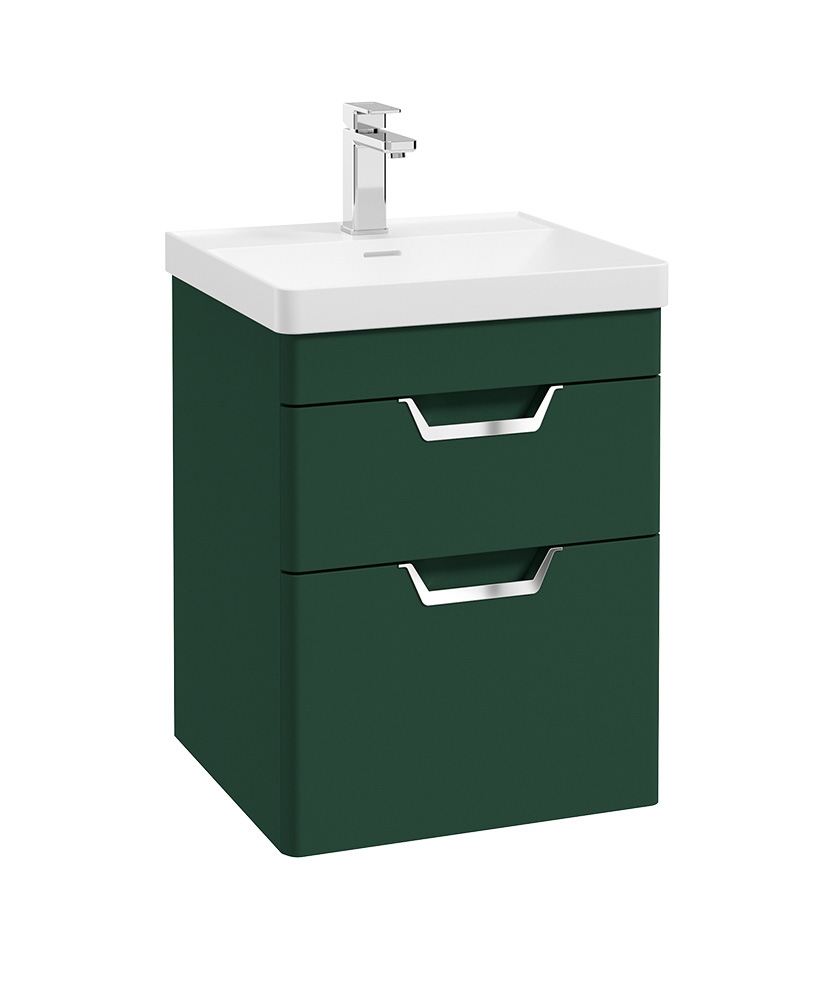 Freya 50cm 2 Drawer Wall Hung Vanity Unit Matt Wreath Green-Chrome Handle